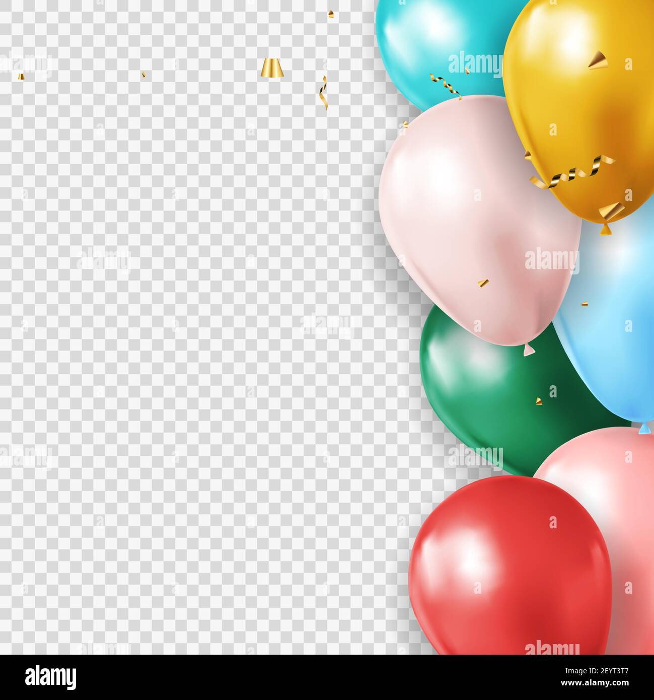 Realistic 3d balloon and confetti transparent background for party ...