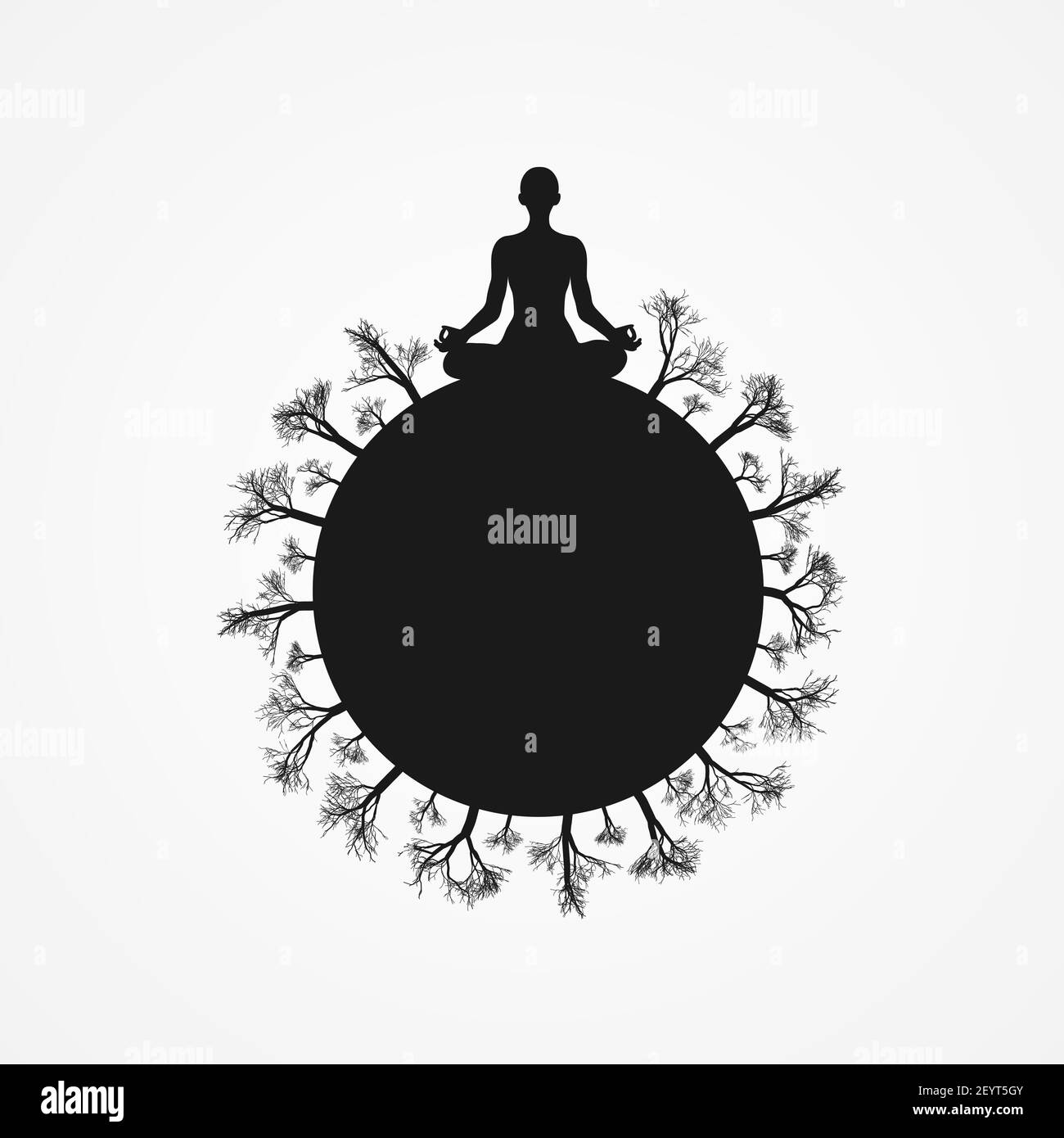Silhouette of vector human sitting in lotus position on the earth Stock ...