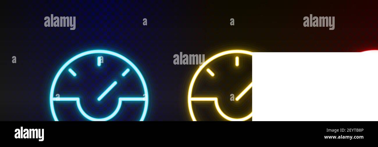 dash, gauge, speed neon icon set. Set of red, blue, yellow neon vector