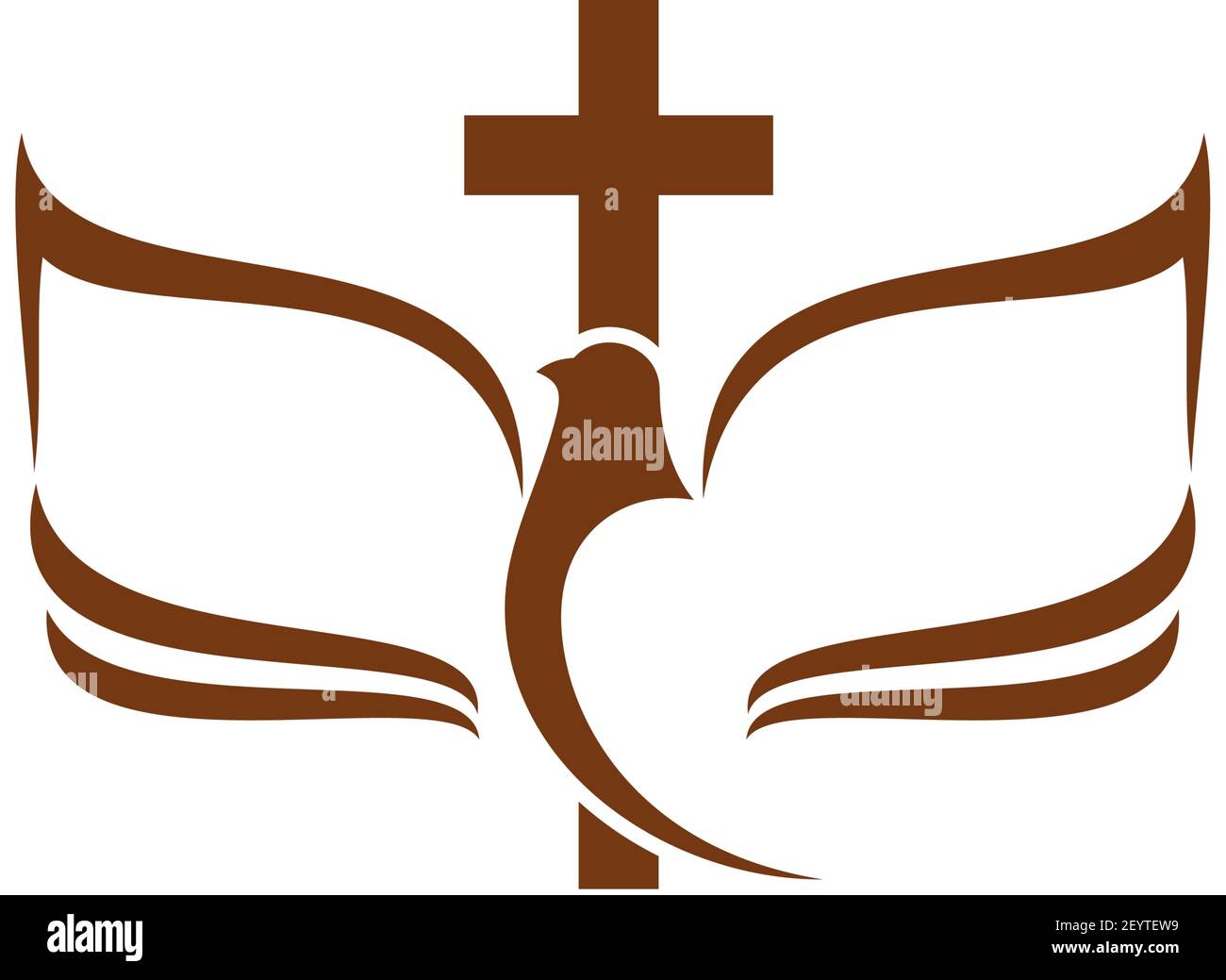 Dove symbol of hope, cross and open bible book silhouette isolated