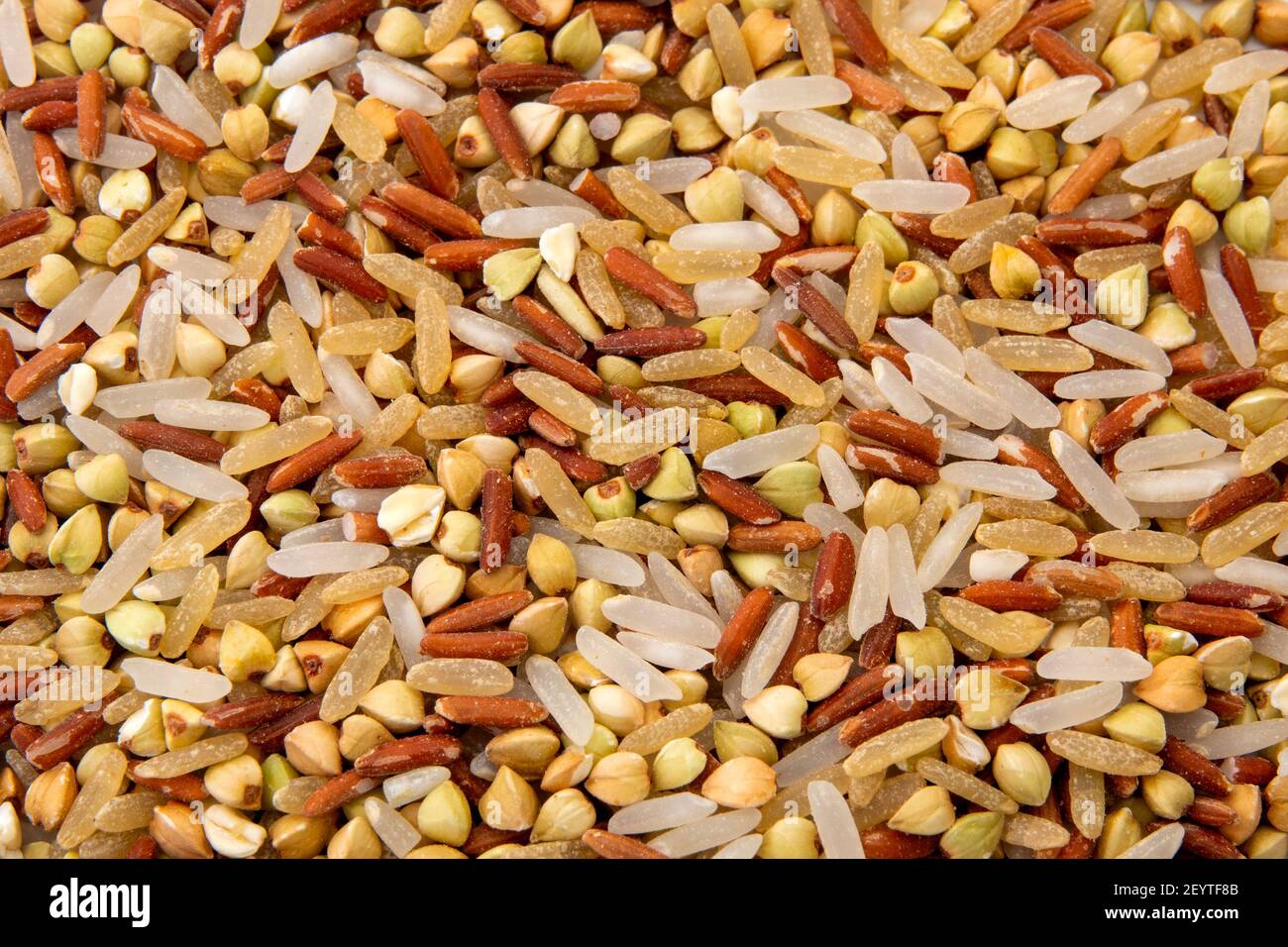 Close up of Mixed rice and buckwheat Stock Photo