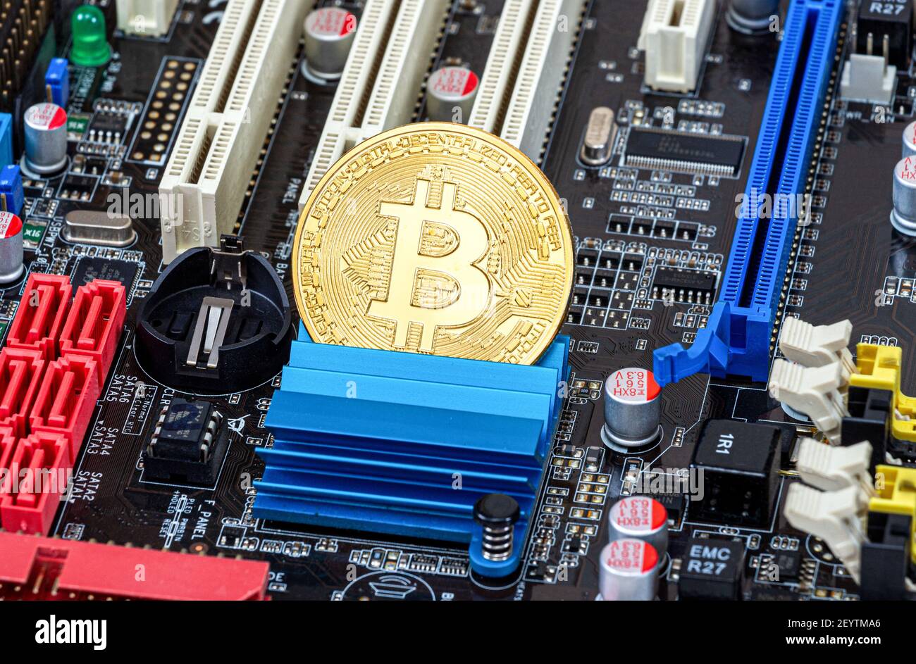 Samara, Russia - December 11, 2017: Cryptocurrency Bitcoin lying over  electronic computer component. Business concept of digital money Stock  Photo - Alamy