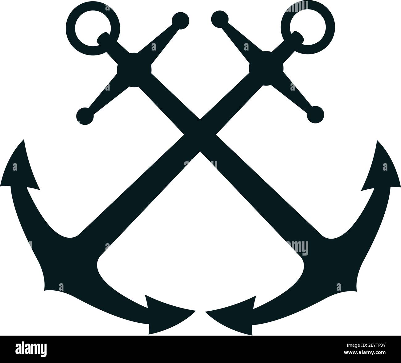 Crossed anchors silhouette vector illustration. Navy, sailing, regatta