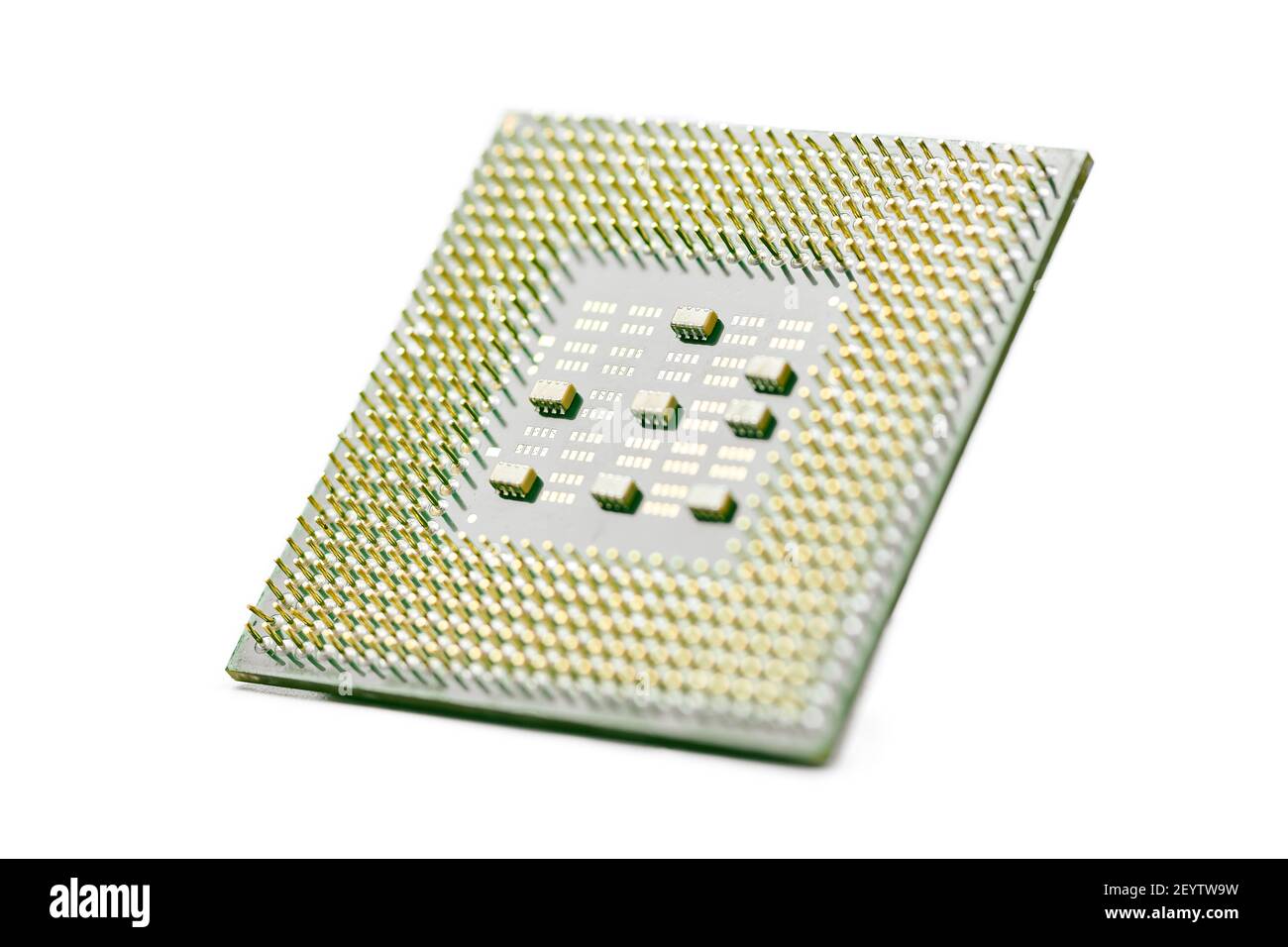 CPU, central processor unit, isolated background. Main electronic circuitry for computer. Shallow DOF Stock Photo
