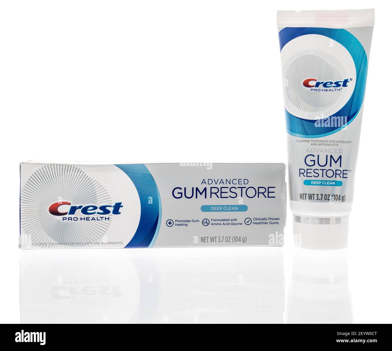 Winneconne, WI - 4 March 2021: A package of Crest pro health advanced gum restore deep clean toothpaste on an isolated background. Stock Photo