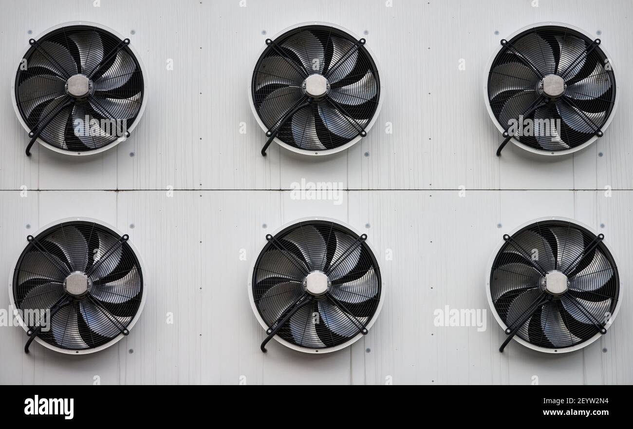 Air condition and cooling system, HVAC. Industrial air conditioner units on  rooftop of warehouse building, top view Stock Photo - Alamy