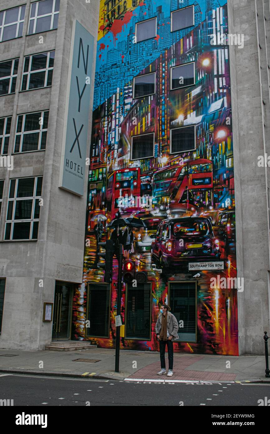 LONDON, UK 6 March 2021. A large colourful mural by street artist Dan ...
