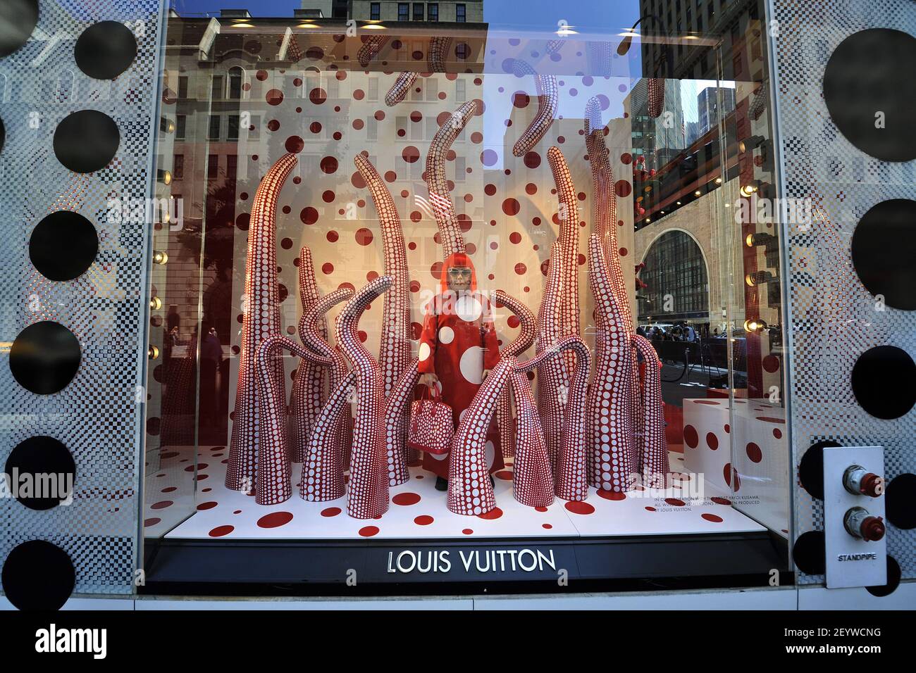 10 July 2012 - New York - A wax figure of Japanese artist Yayoi Kusama goes  on display at the Louis Vuitton And Yayoi Kusama Collaboration Unveiling at Louis  Vuitton flagship store