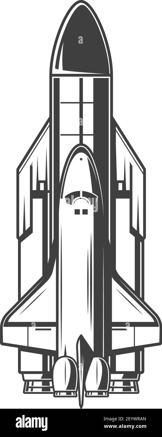 Space rocket isolated futuristic monochrome shuttle. Vector spacecraft, rocketship icon, cosmic transport Stock Vector