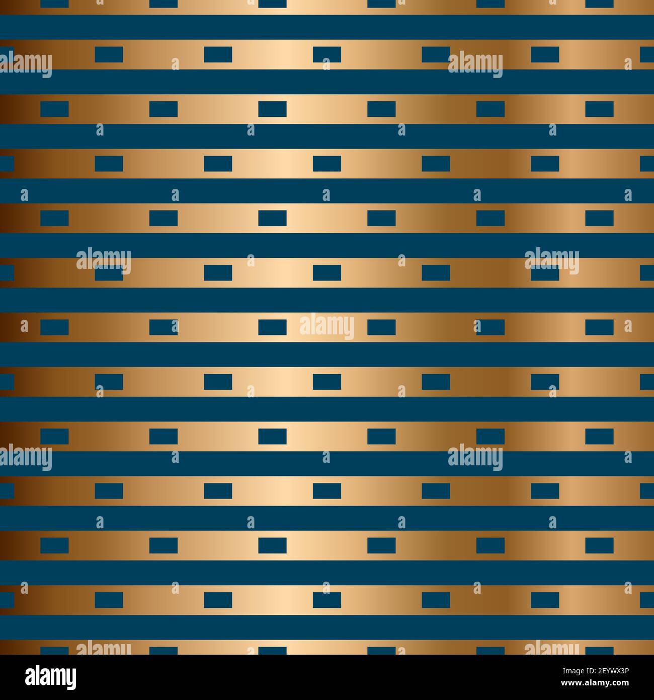 Abstract vector geometric seamless pattern with horizontal stripes. Ornamental blue, turquoise and golden background Stock Vector