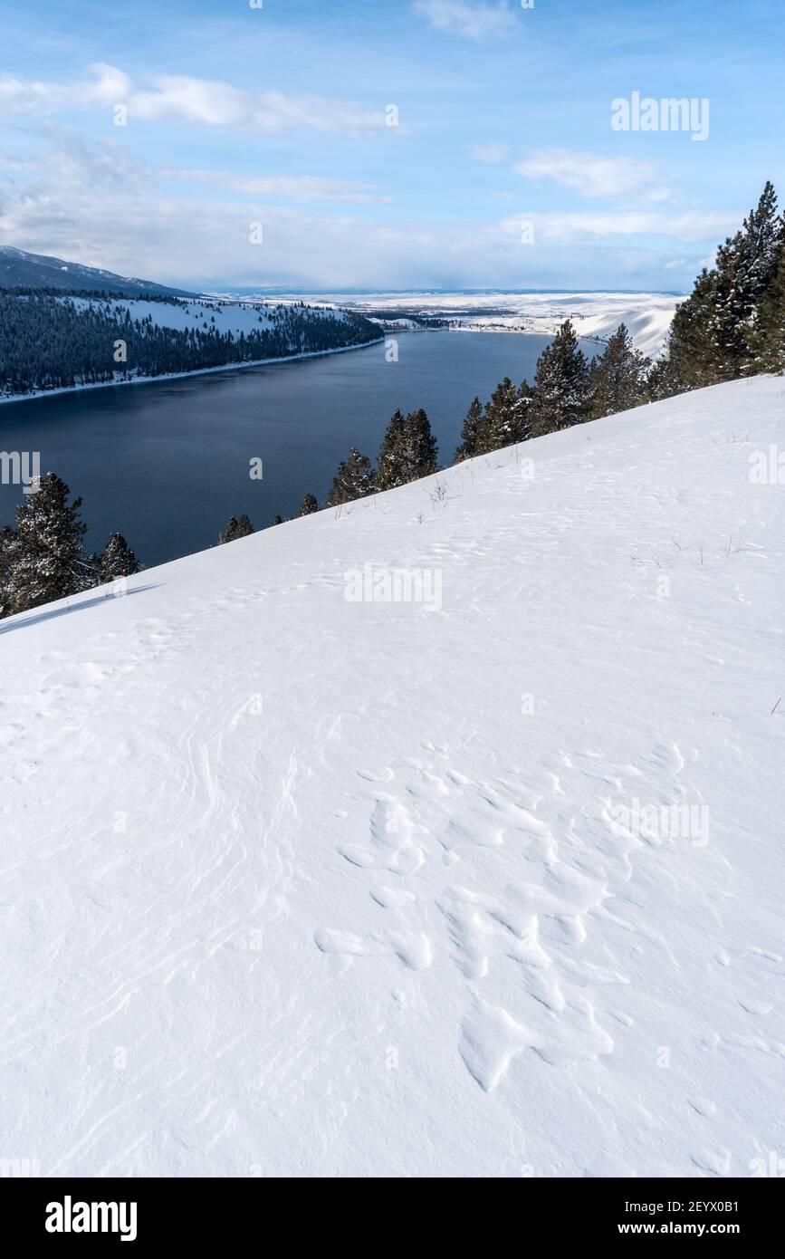 Wallowa Lake in winter, Wallowa County, Oregon. Stock Photo