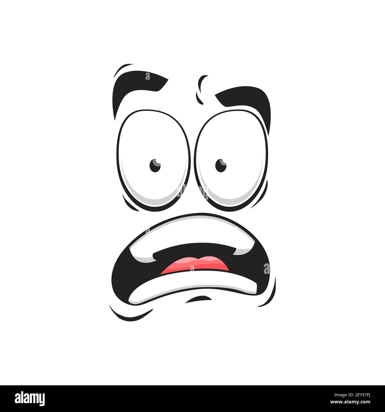 Cartoon face vector frightened funny emoji, scared facial expression with wide open or goggle eyes and yelling mouth, fear or shock feelings isolated Stock Vector