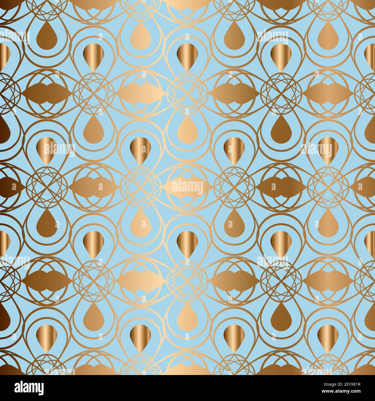 Abstract vector oriental seamless golden pattern. Blue background. Stock Vector