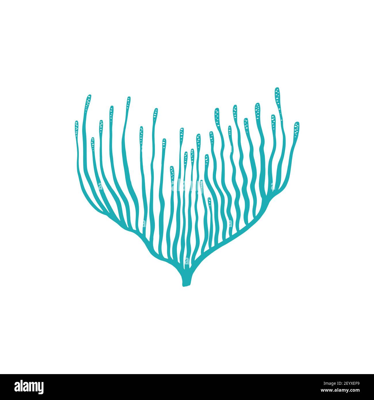 Soft aquarium coral with long tips isolatedmarine flora object. Vector underwater seaweed, aquatic exotic anemone plant. Seabed decoration, coral reef Stock Vector