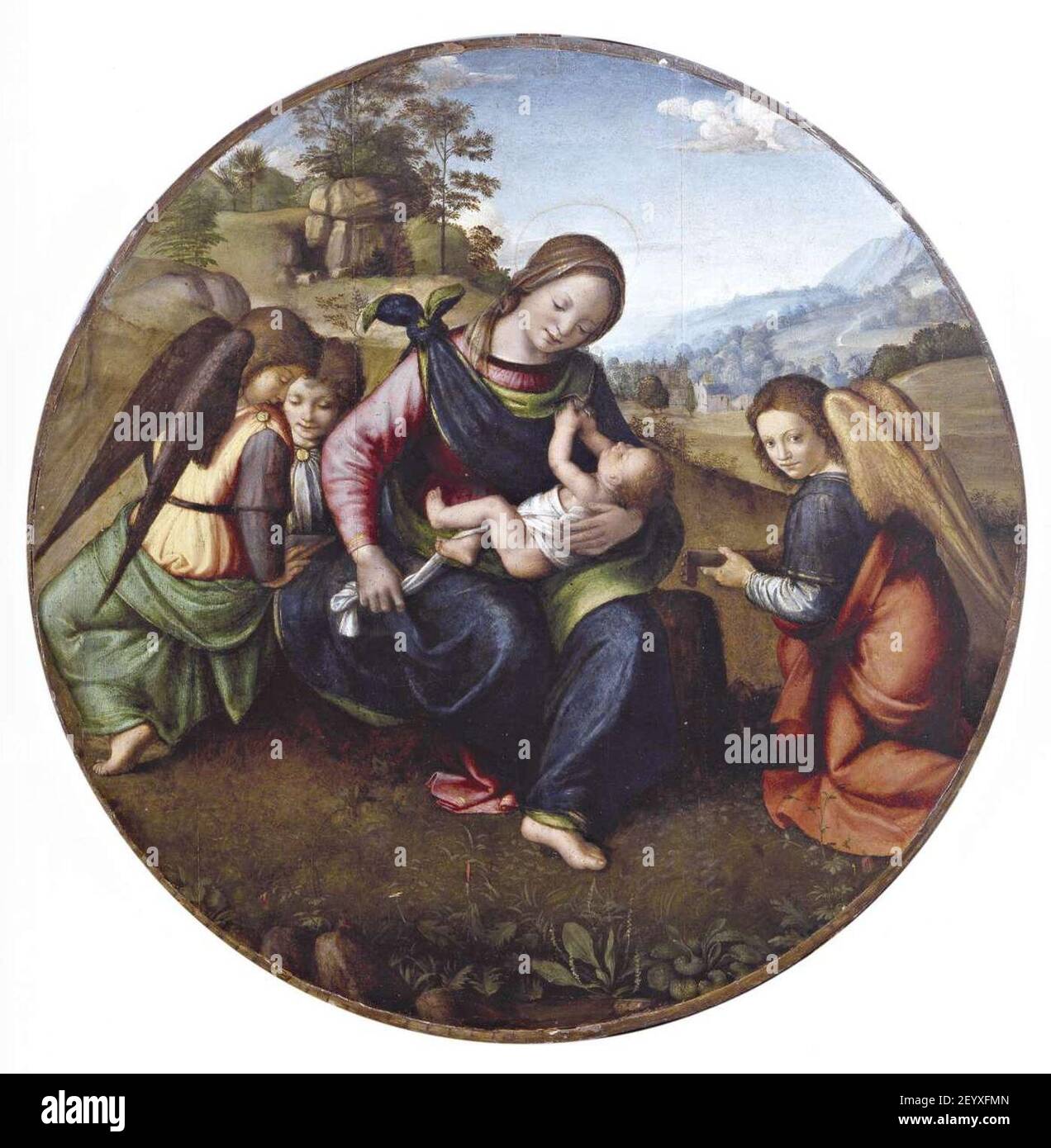 Piero di Cosimo - Madonna con Bambino e angeli, Collezione Moretti. Stock Photo