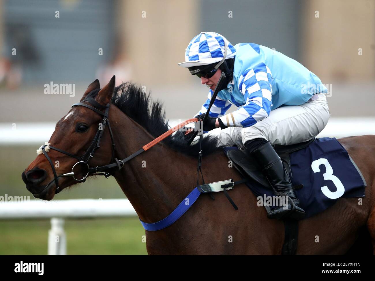 Erne River ridden by Charlie Hammond on their way to winning the Virgin Bet Novices' Hurdle at Doncaster Racecourse. Picture date: Saturday March 6, 2021. Stock Photo