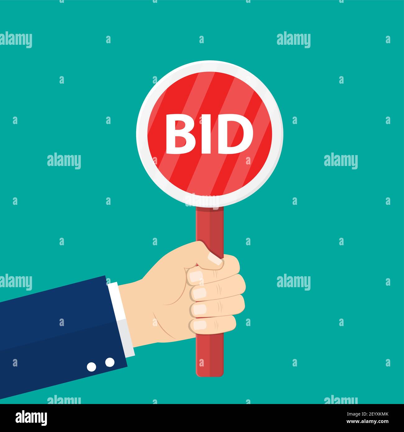 Hand holding auction paddle. Stock Vector