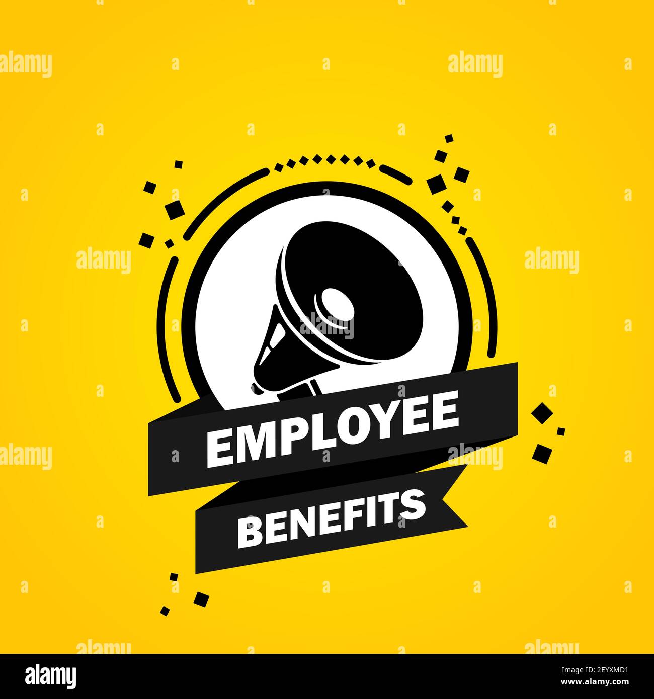 Megaphone with Employe benefits speech bubble banner. Loudspeaker. Label for business, marketing and advertising. Vector on isolated background. EPS 1 Stock Vector