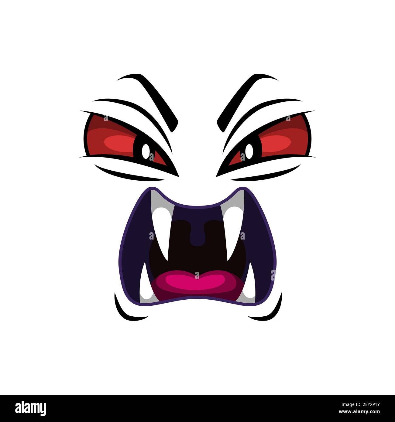 Monster face isolated vector icon, cartoon emoji of angry demon, Halloween  spooky creature emotion. Roaring devil with sharp fangs and red creepy eyes  Stock Vector Image & Art - Alamy