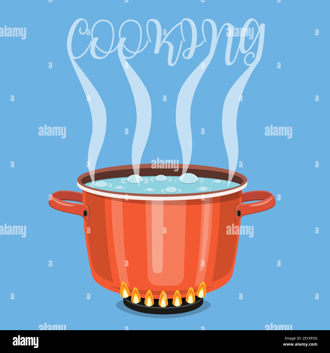 Simple pot with boiling water outline Royalty Free Vector