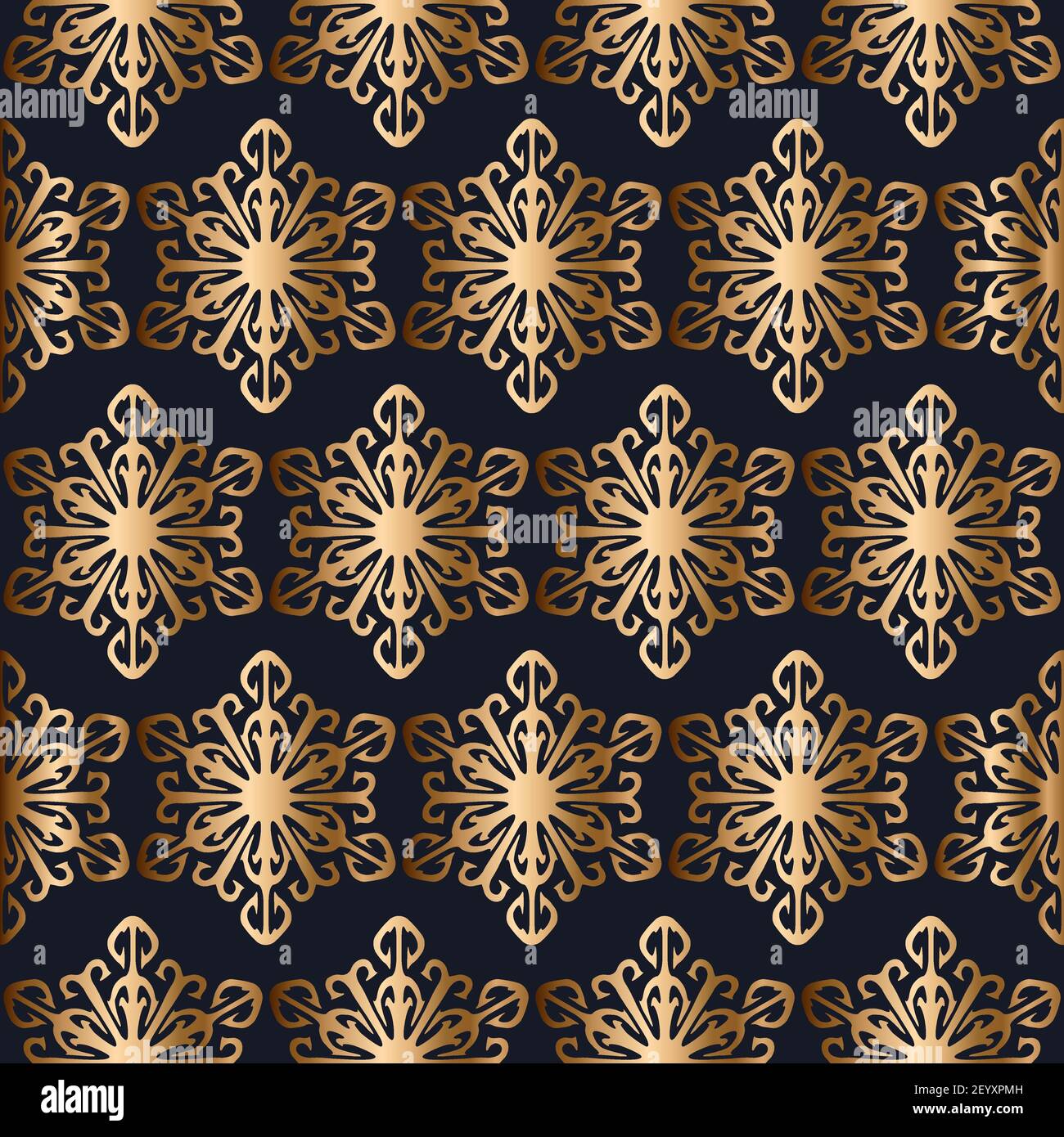Golden snowflakes seamless vector pattern Abstract background Stock Vector