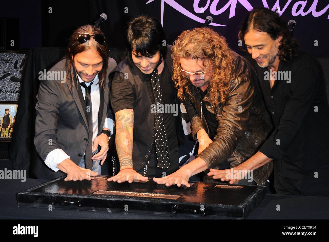 Aug 21, 2006; Beverly Hills, CA, USA; The Mexican rock band 'Mana', from  left, JUAN DIEGO CALLEROS, ALEX GONZALEZ, FHER and SERGIO VALLIN, during a  press event for the release of their