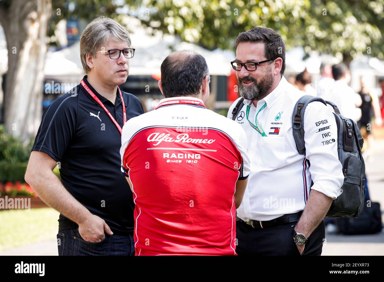 CARON Morgan, LAGRUE Gwen, and VASSEUR Frederic, Team Principal of Alfa  Romeo Racing, portrait during 2019