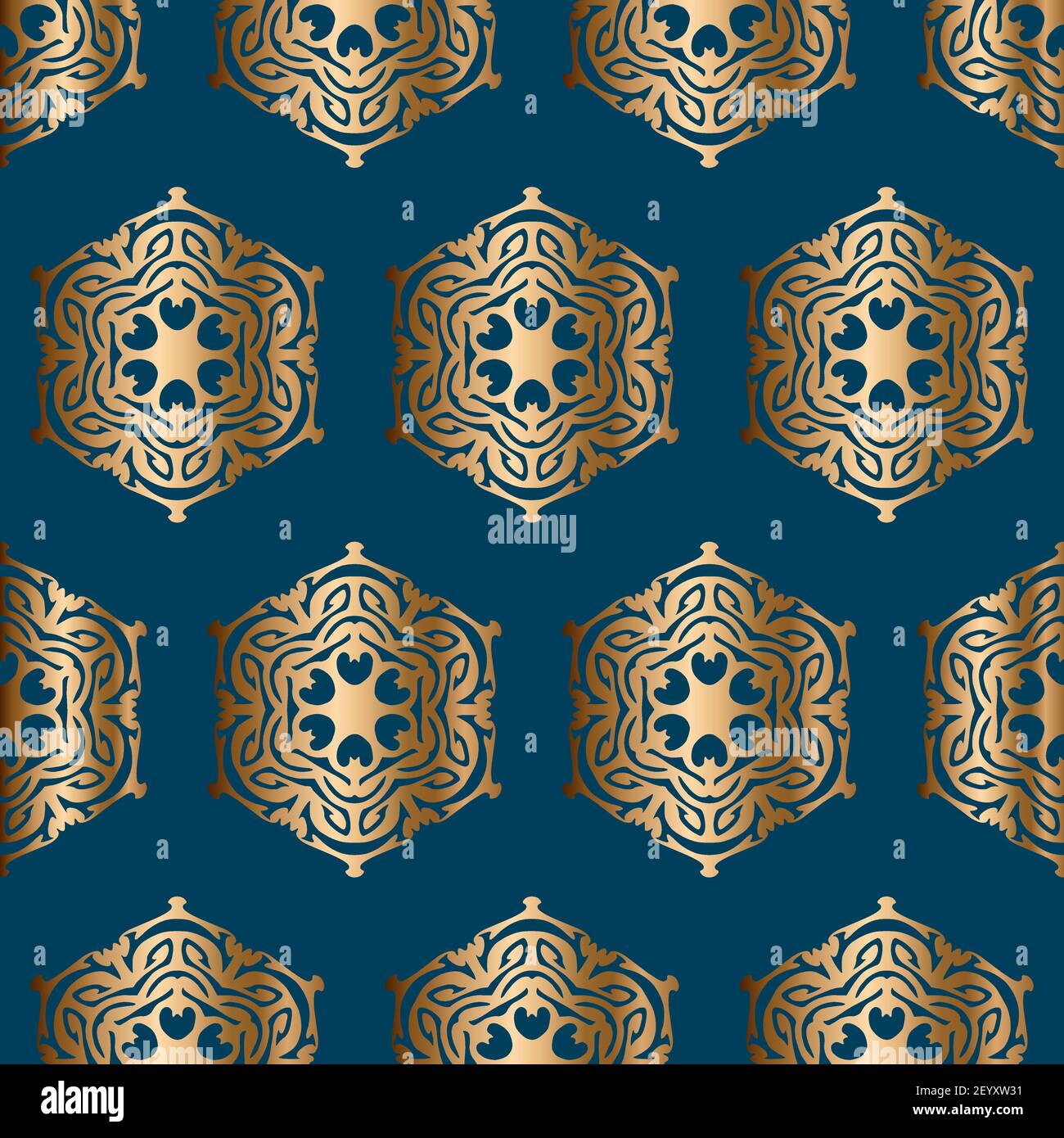 Golden snowflakes seamless vector pattern Abstract background Stock Vector