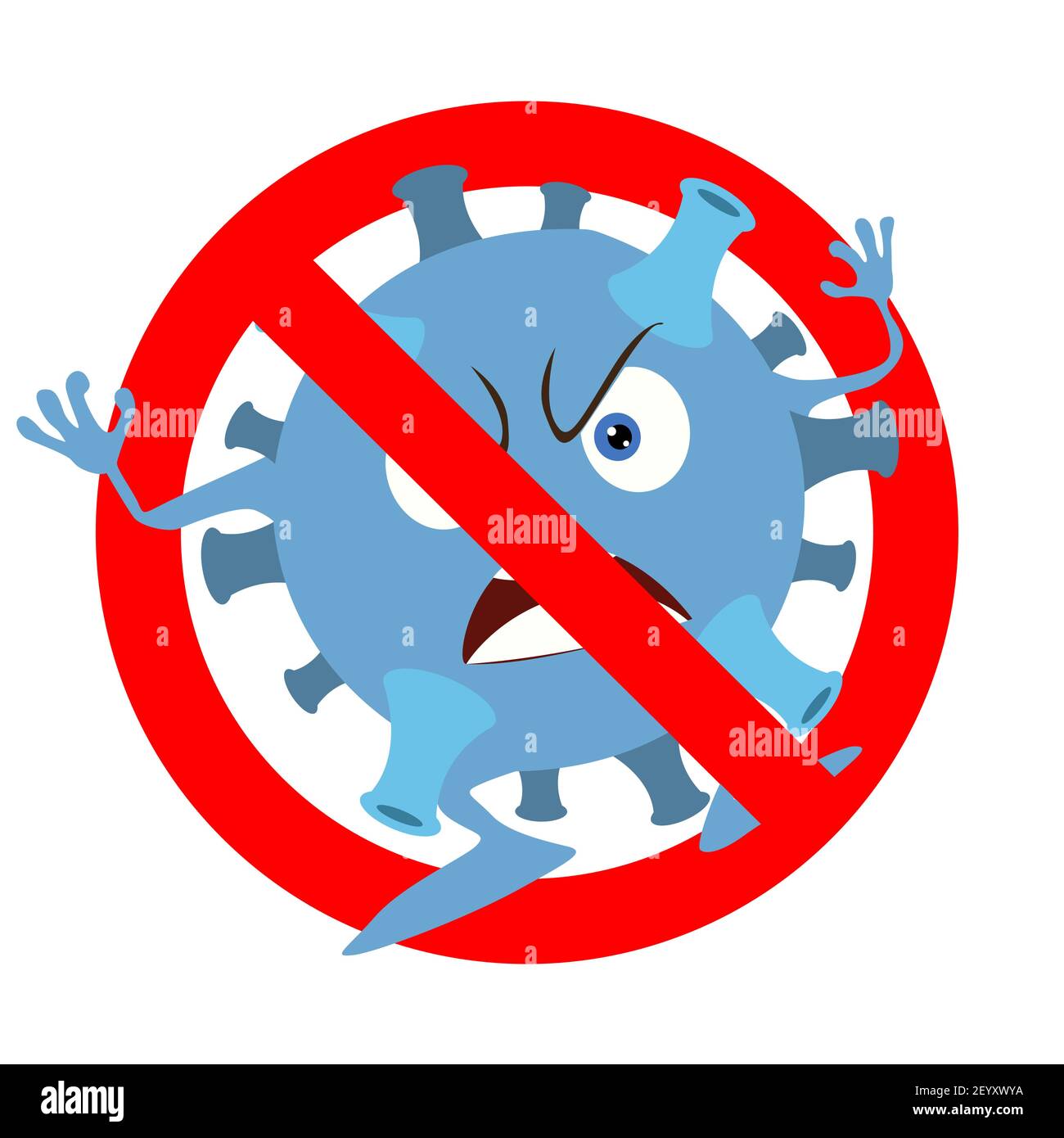 Prohibition coronavirus icon, monster virus banned. Non infected and not illness, ban micro organism. Vector illustration Stock Vector