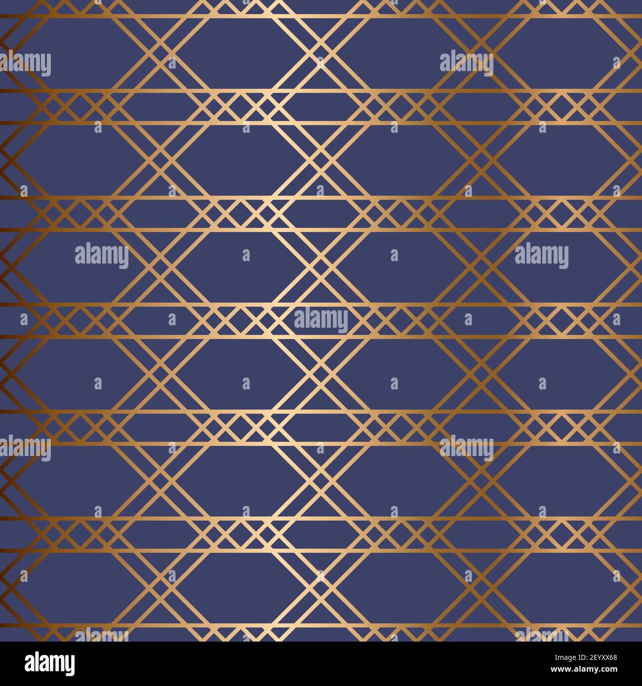 Abstract vector geometric seamless golden pattern. Blue background ...