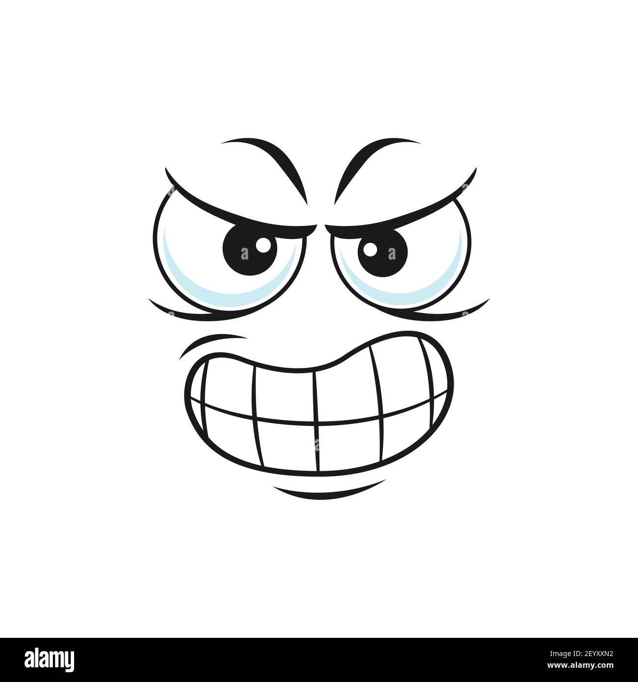 Angry smiley isolated wicked emoticon with toothed smile. Vector grumpy sullen emoji, ireful or rageful smiley facial expression. Wrathy sad emoticon Stock Vector