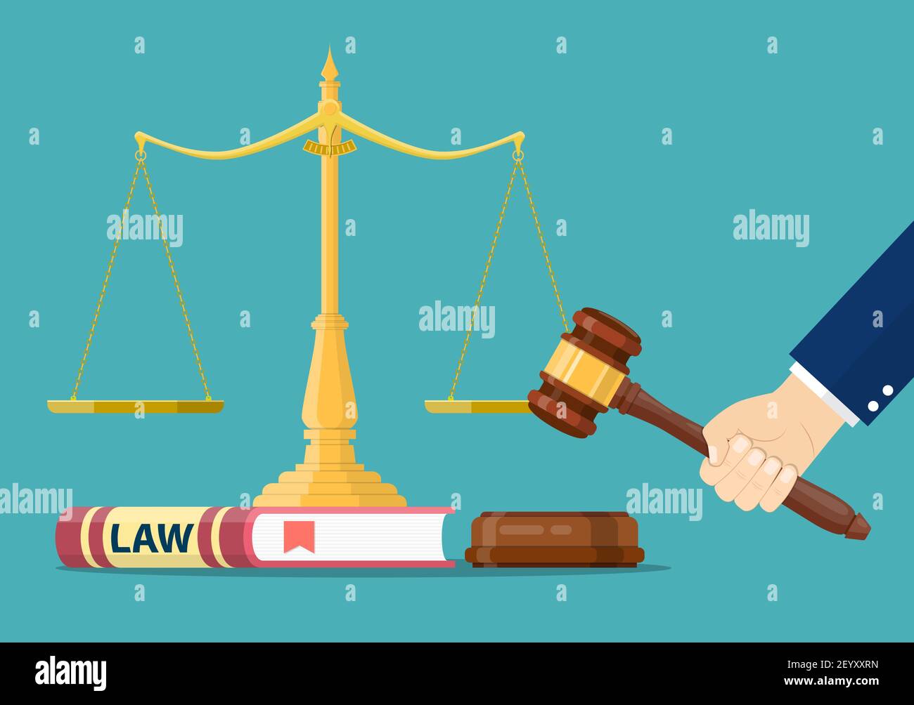 Hand with judge wooden gavel, Stock Vector
