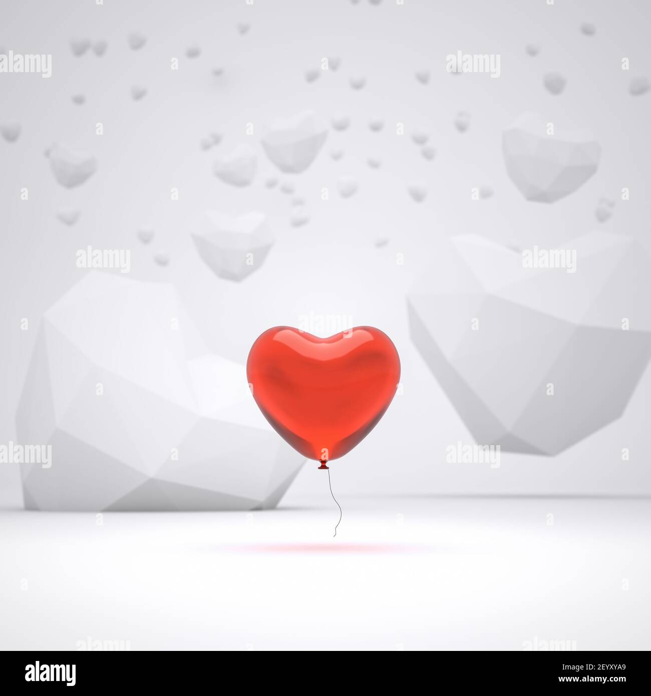 Heart shaped balloon at abstract lowpoly field Stock Photo