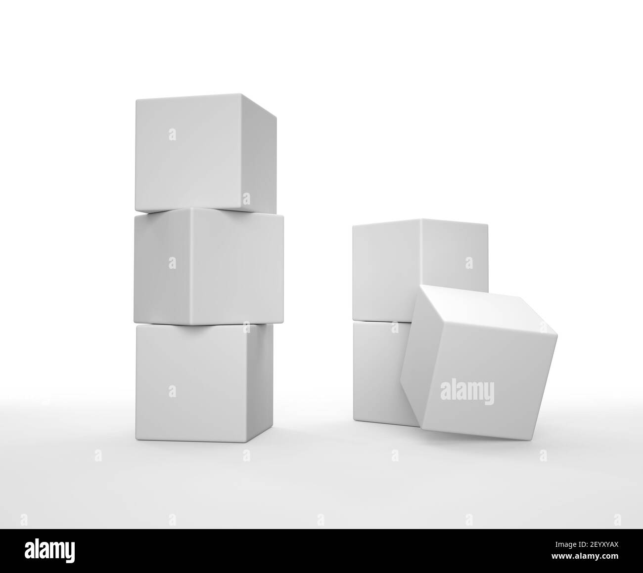 Stack of white cubes on white background. Stock Photo