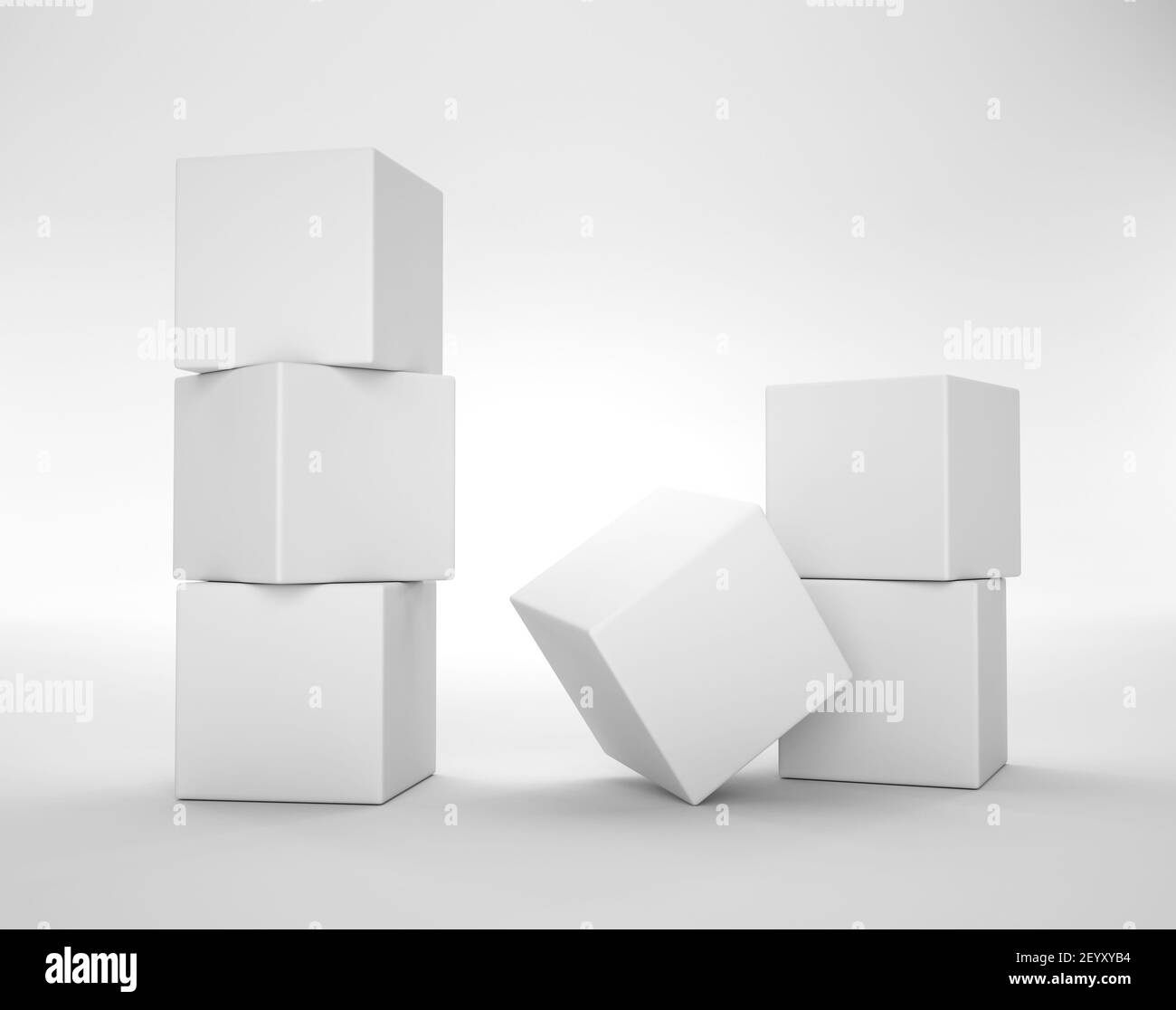 Stack of white cubes on white background. Stock Photo