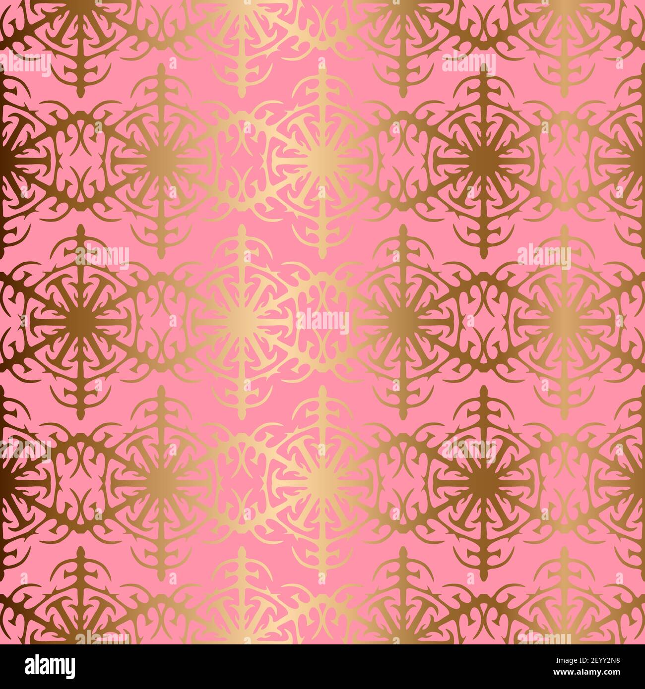 Golden snowflakes seamless vector pattern. Abstract pastel pink background Stock Vector