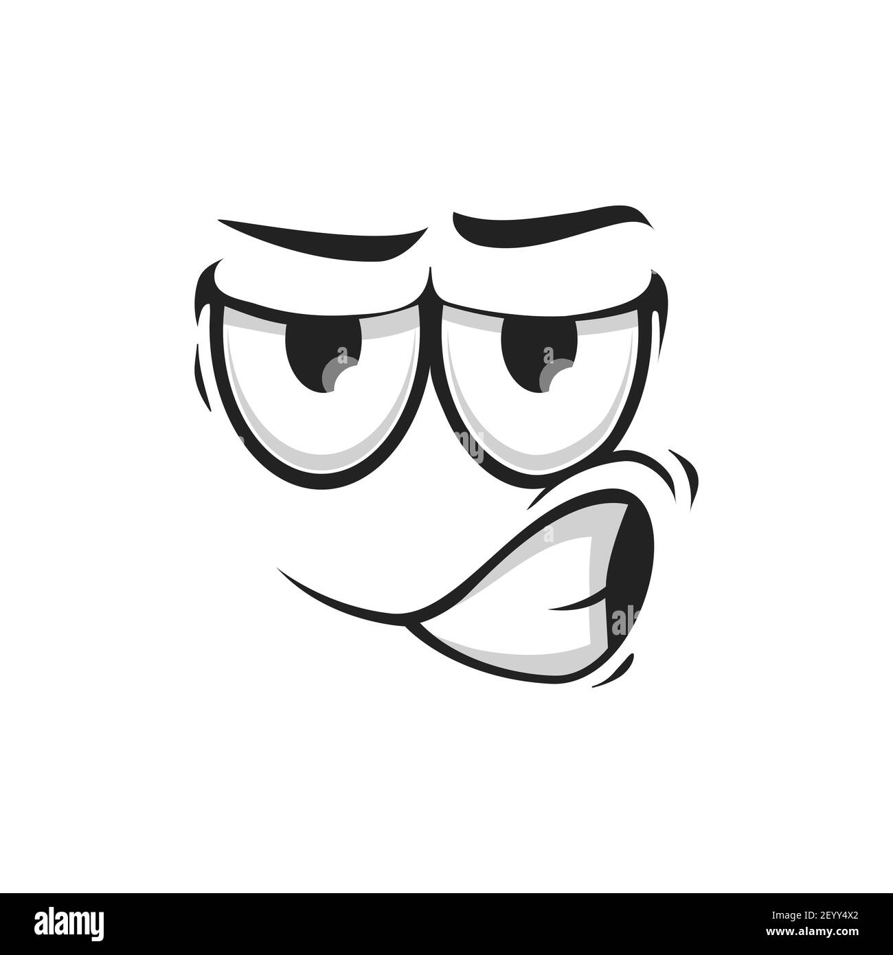 Distrustful emoji with big eyes, doubtful questioned smile isolated icon. Vector suspicious emoticon facial expression, distrusted mood. Questionable Stock Vector