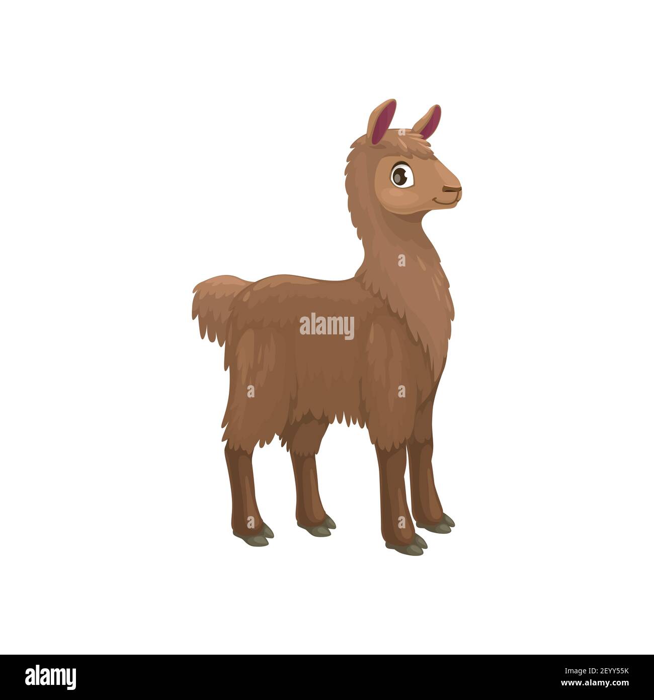 Brown alpaca or lama isolated LLama, South American hoofed mammal. Vector domesticated pack animal of camel family in Andes, valued for its soft wooll Stock Vector