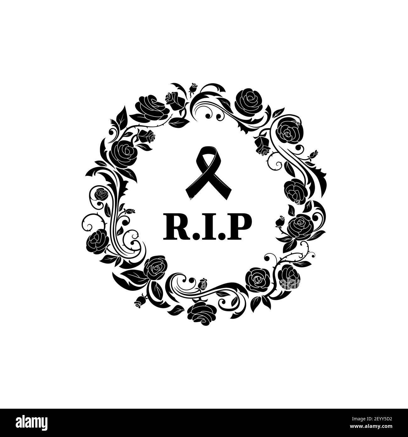 Funeral frame floral or flowers border, vector obituary and mourning memorial banner. Funeral black floral wreath with RIP condolence for dead memory, Stock Vector