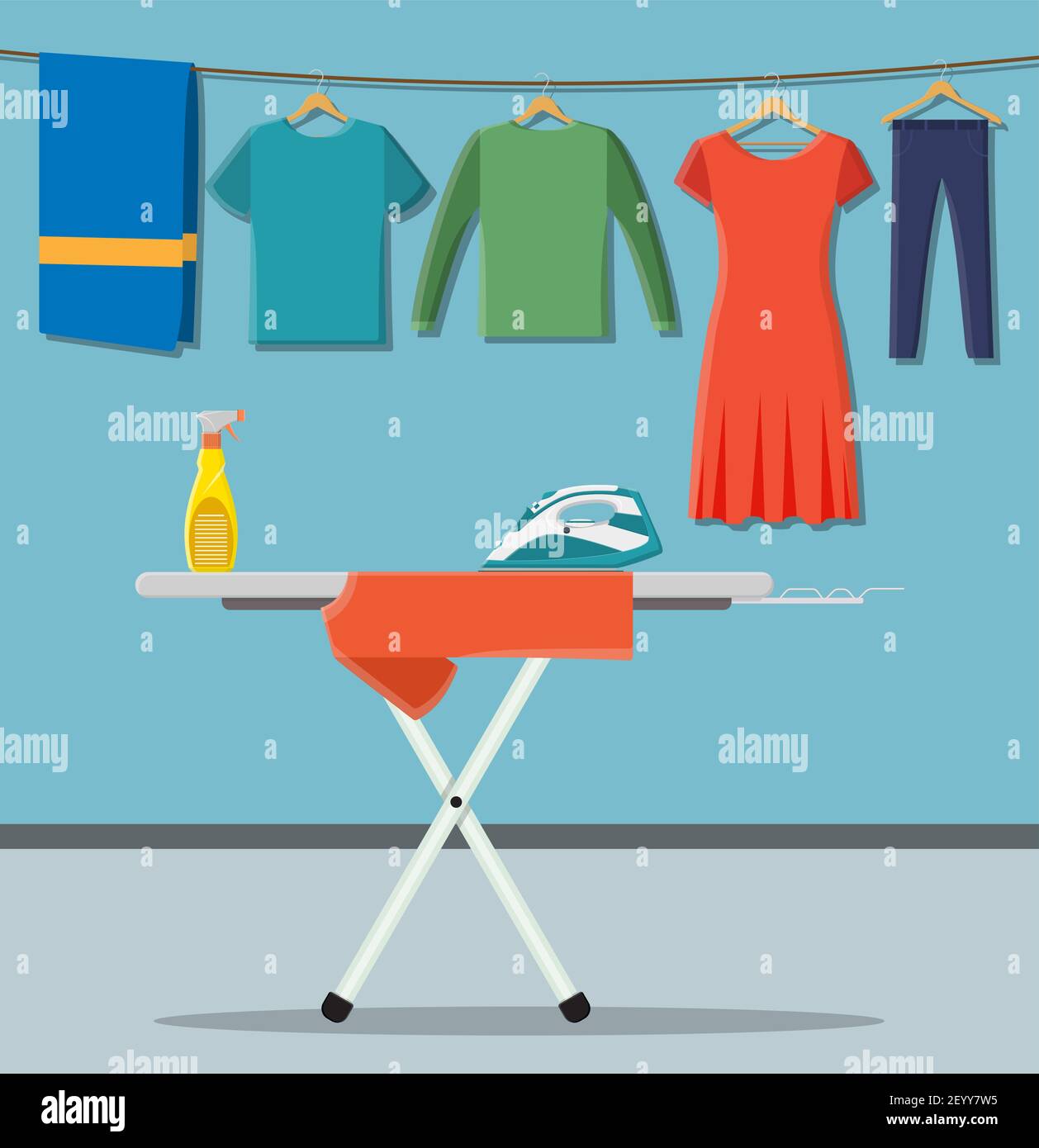 ironing board with laundry service icons Stock Vector