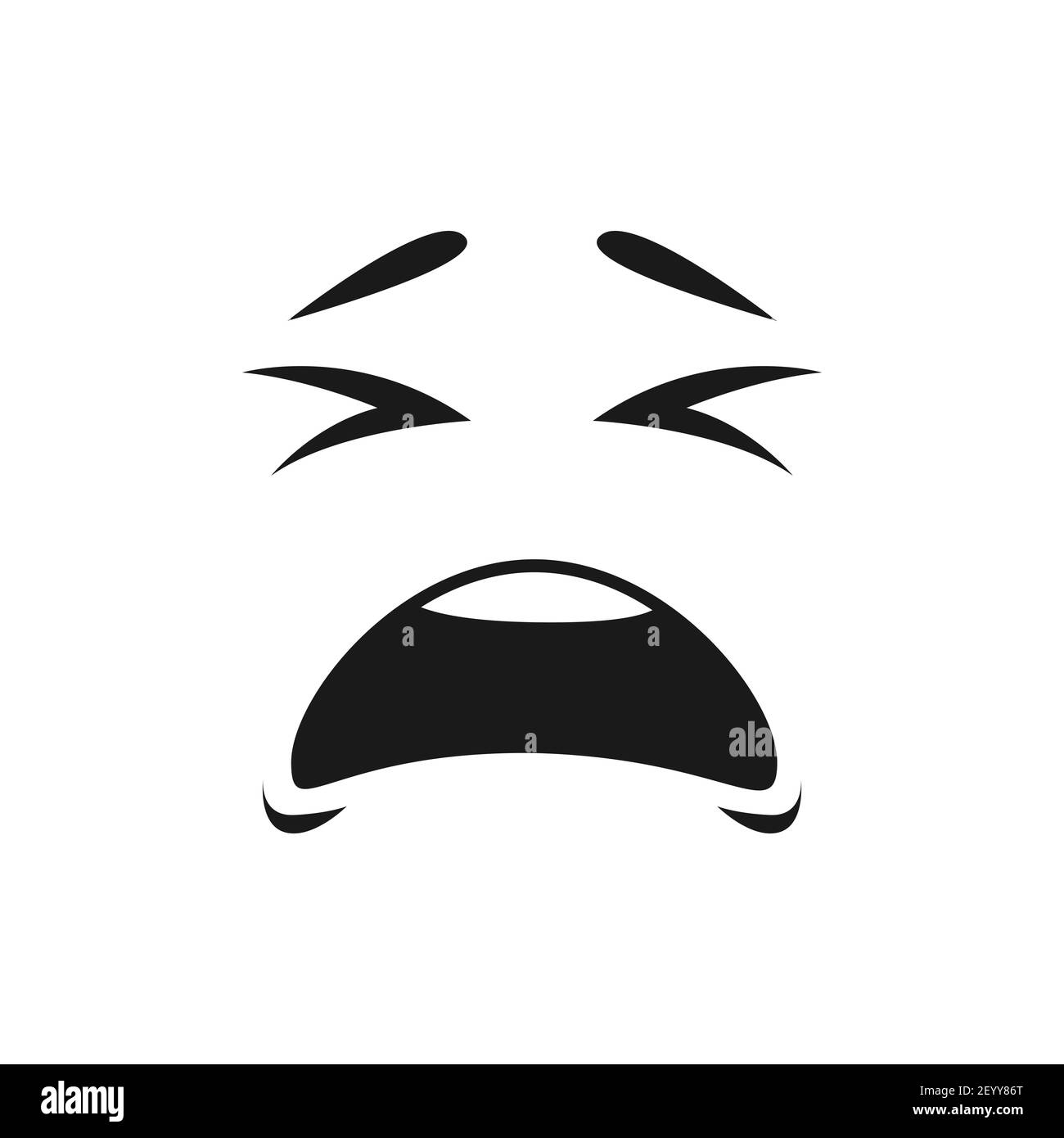 Character face in bad mood isolated crying emoji. Vector crying depressed emoticon with wide open mouth, upset smiley with blinked or closed eyes. Dep Stock Vector