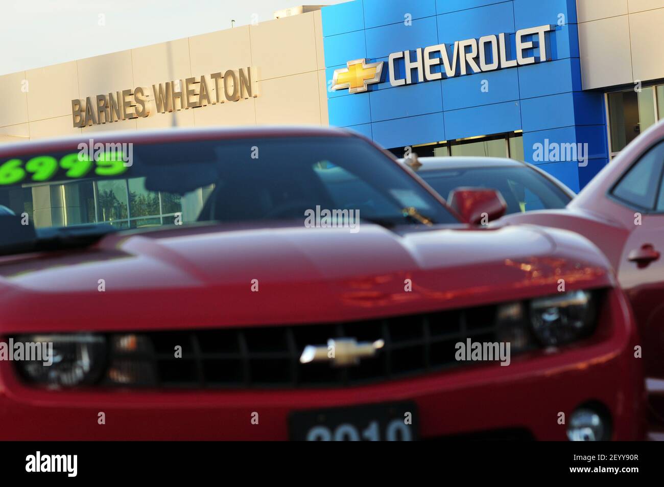 30 September 2012 - Surrey, B.C., Canada - A Chevrolet Camero vehicle is seen in the lot at the Barnes Wheaton GM dealership. Photo Credit: Adrian Brown / Sipa USA. Stock Photo