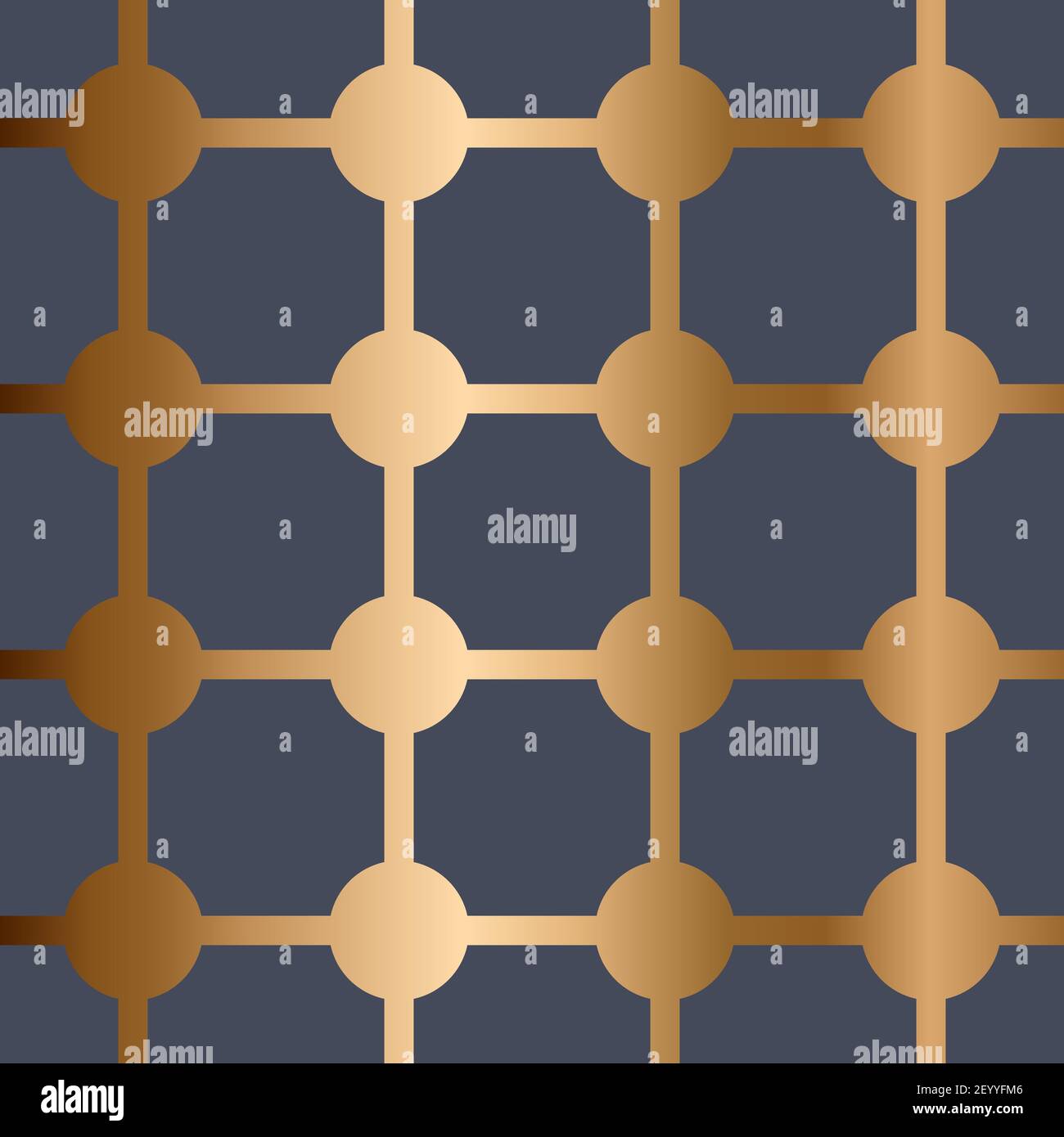 Abstract vector geometric seamless golden pattern with dotes and stripes. Blue background. Stock Vector