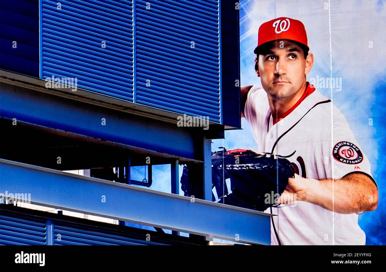 Huge poster of Washington Nationals baseball star Ryan Zimmerman on the wall of nationals Park, in Washington, D.C. Stock Photo