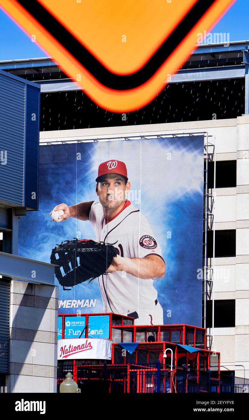Huge poster of Washington Nationals baseball star Ryan Zimmerman on the wall of nationals Park, in Washington, D.C. Stock Photo