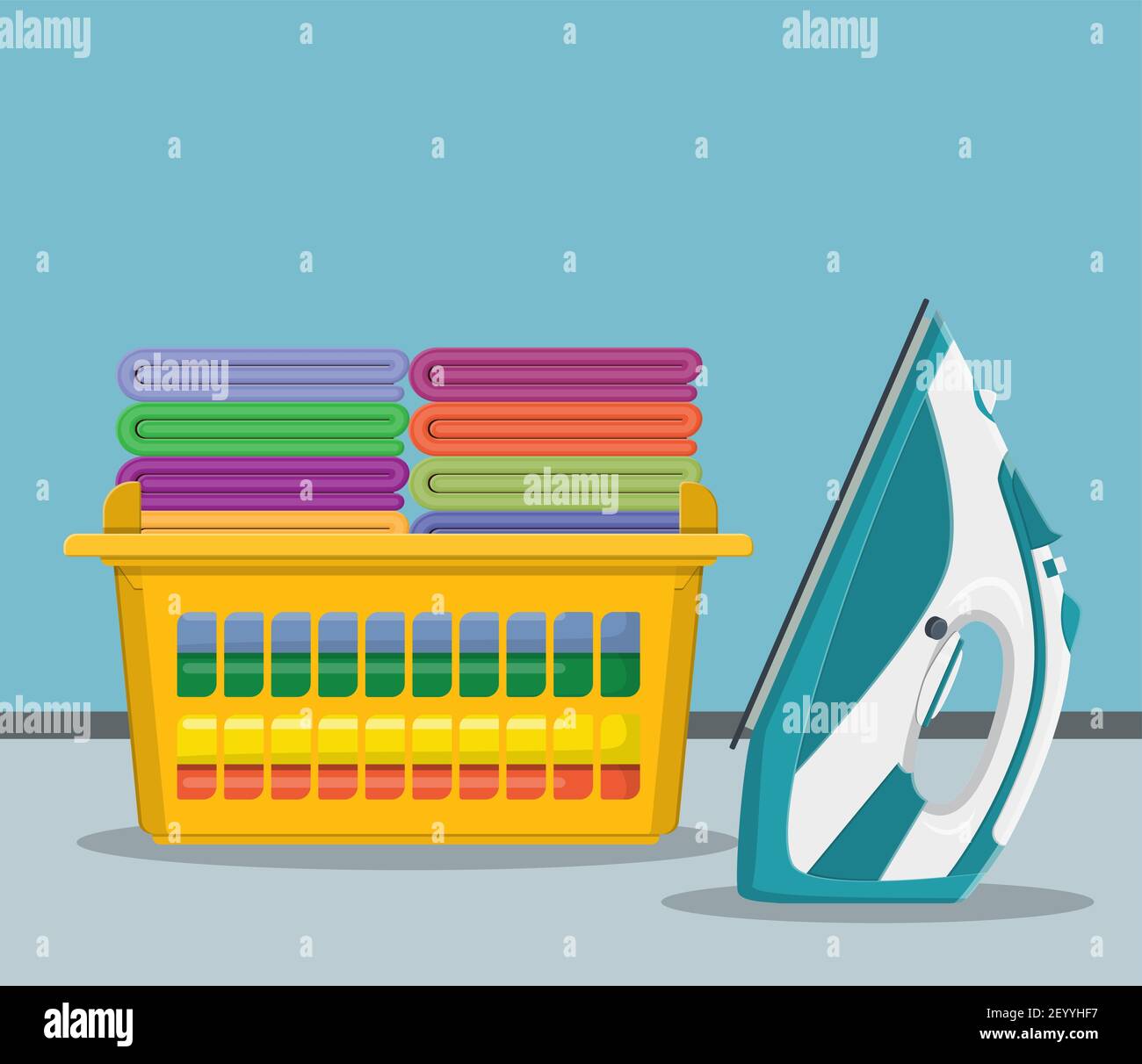 Plastic basket with bright towels Stock Vector