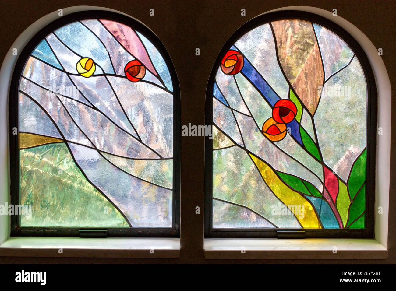 Stained glass with flowers Stock Photo