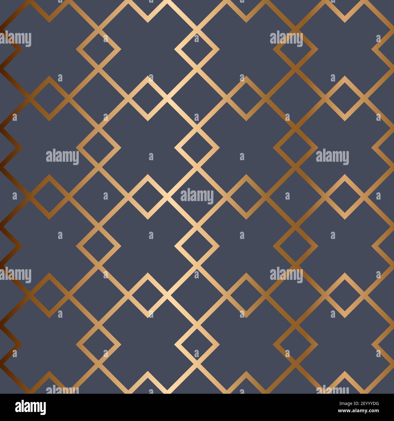 Abstract vector geometric seamless golden pattern with rhombus, rectangles. Blue background. Stock Vector