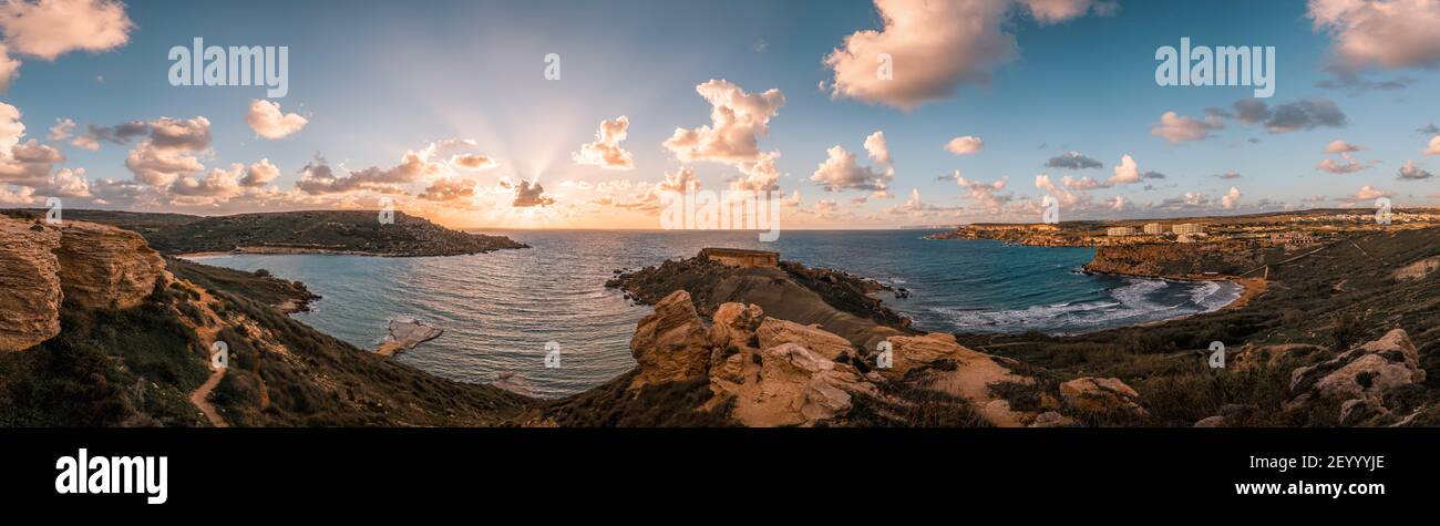 Sunset in Ghajn Tuffieha, Golden Bay, Gnejna Bay, Malta Stock Photo - Alamy