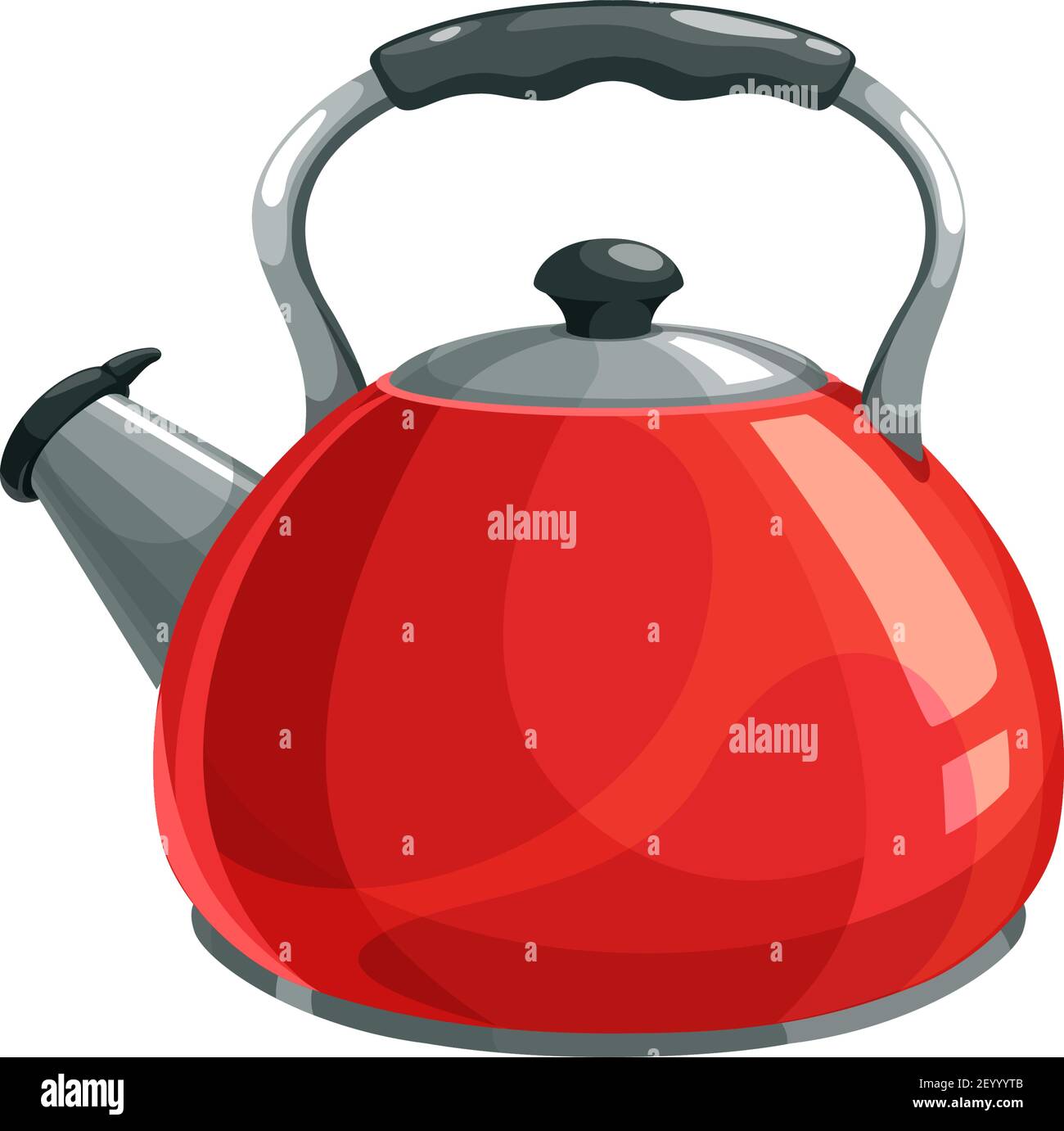Stovetop whistling kettle isolated kitchenware. Vector red aluminum tea